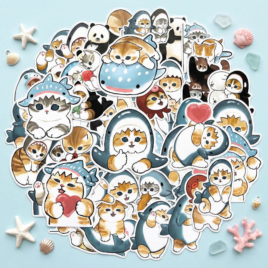 Mofusand Cat Stickers - Set of 50 - Little Sharks